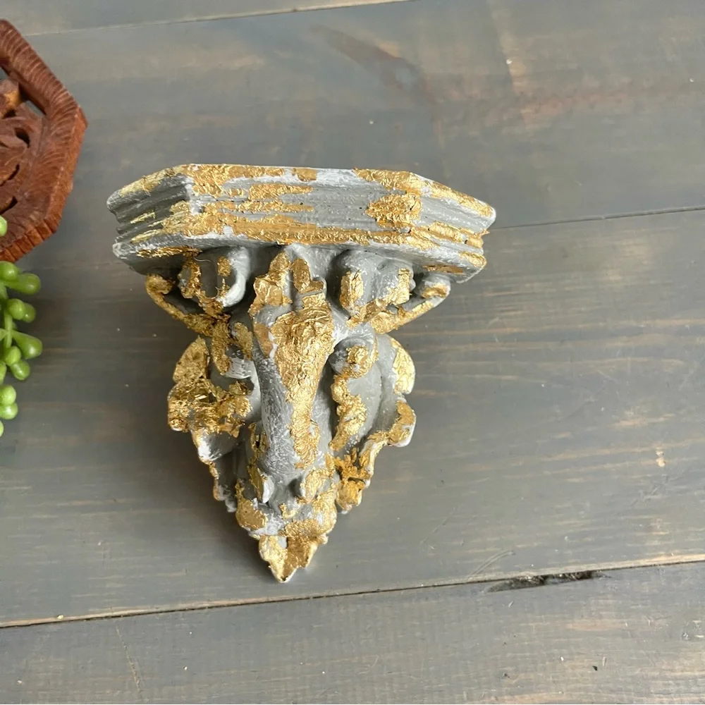 Eclectic Revival Upcycled Hand Painted Mini Hanging Shelf Home Decor Gold Leaf
